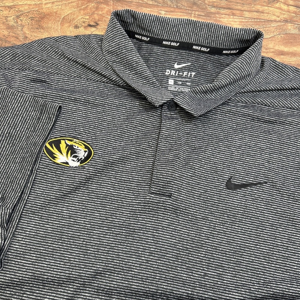 Nike Missouri Tigers Mizzou Polo Shirt Mens‎ XXL Short Sleeve Dri-Fit Black Gray